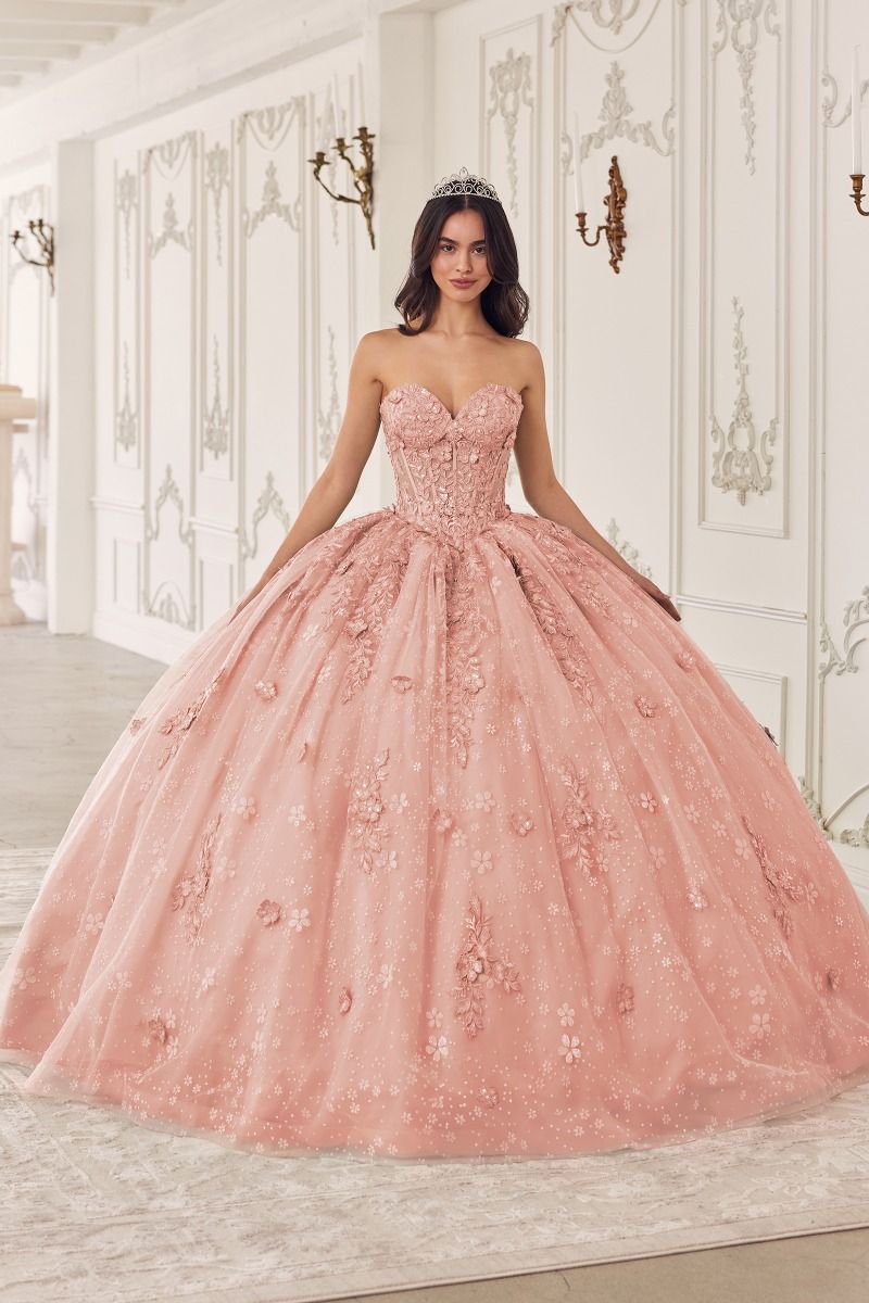 STRAPLESS LACE QUINCEANERA BALL GOWN WITH REMOVABLE PUFF SLEEVES