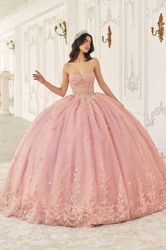 STRAPLESS QUINCEANERA BALL GOWN WITH REMOVABLE CAPLET