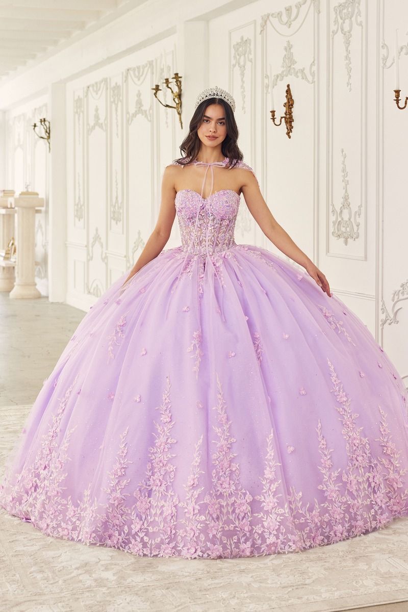 STRAPLESS QUINCEANERA BALL GOWN WITH REMOVABLE CAPLET