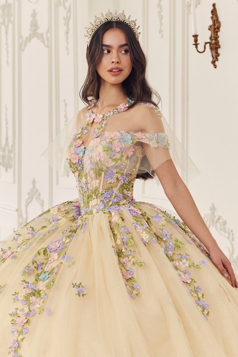 MULTI COLORED FLORAL BALL GOWN