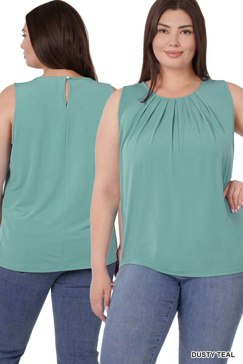 Plus Ity Sleeveless Front Neck Pleat Top