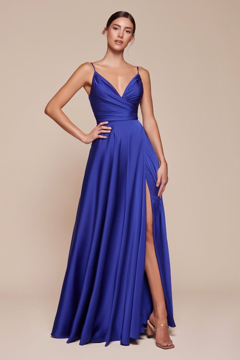 SOFT SATIN A-LINE SWEATHEART NECKLINE WITH SLIT