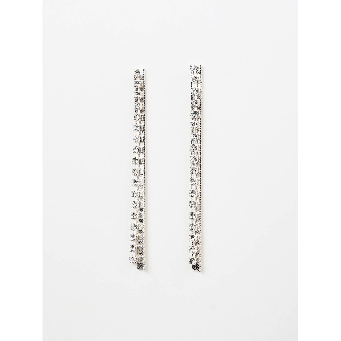 (20446-100) Silver Crystal Line Dangle Earrings