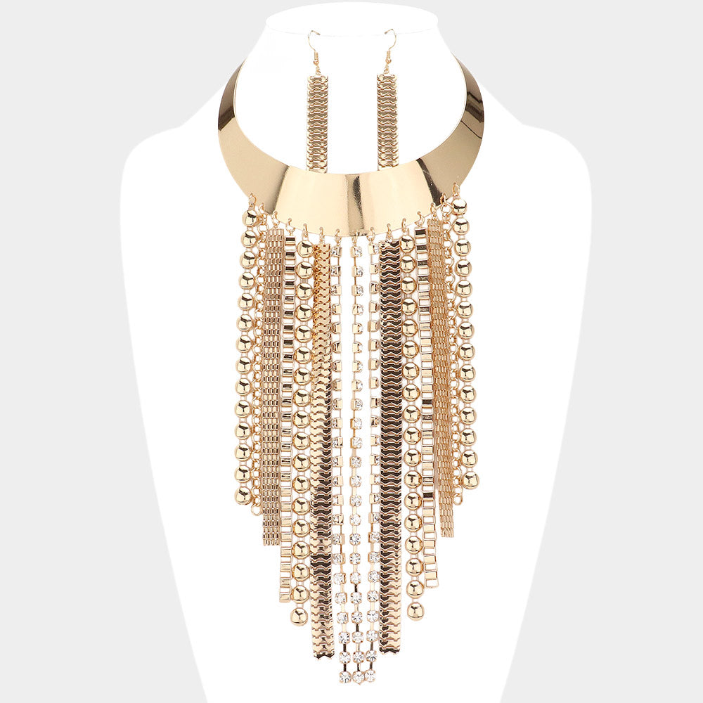 Metal Fringe Choker Necklace Set