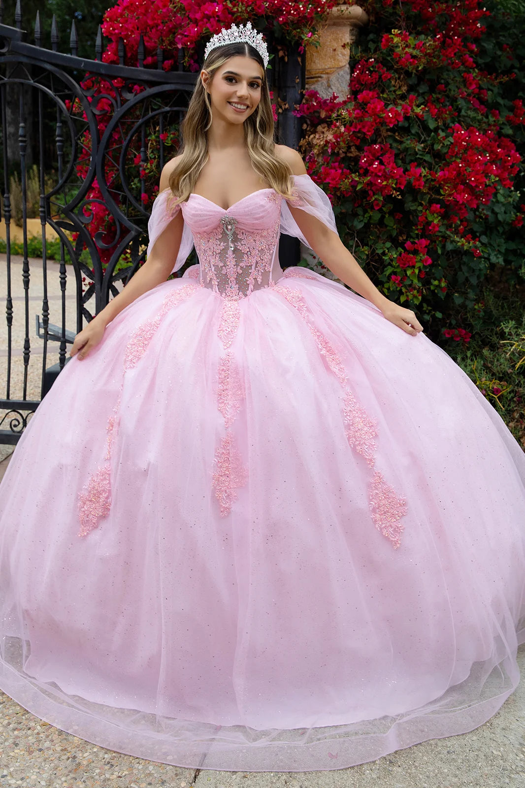 Sheer Bodice Lace Embellished Sweetheart Quinceanera Dress