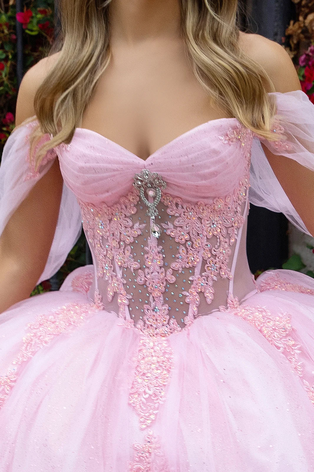 Sheer Bodice Lace Embellished Sweetheart Quinceanera Dress
