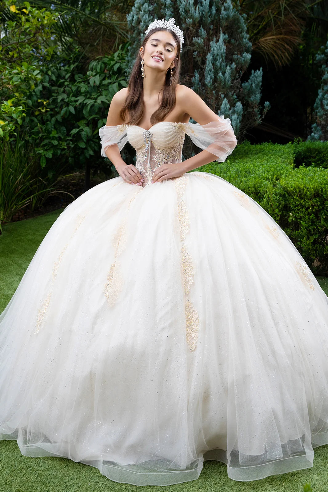 Sheer Bodice Lace Embellished Sweetheart Quinceanera Dress
