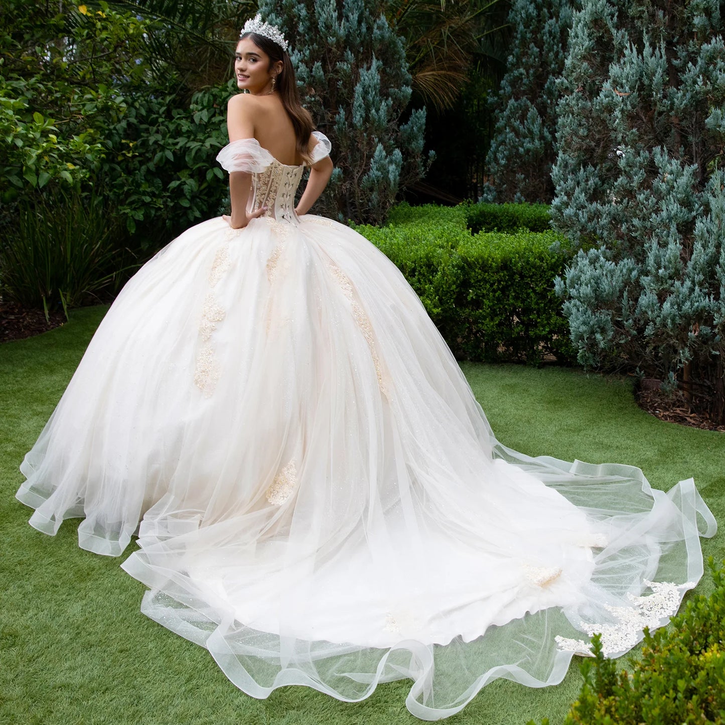 Sheer Bodice Lace Embellished Sweetheart Quinceanera Dress