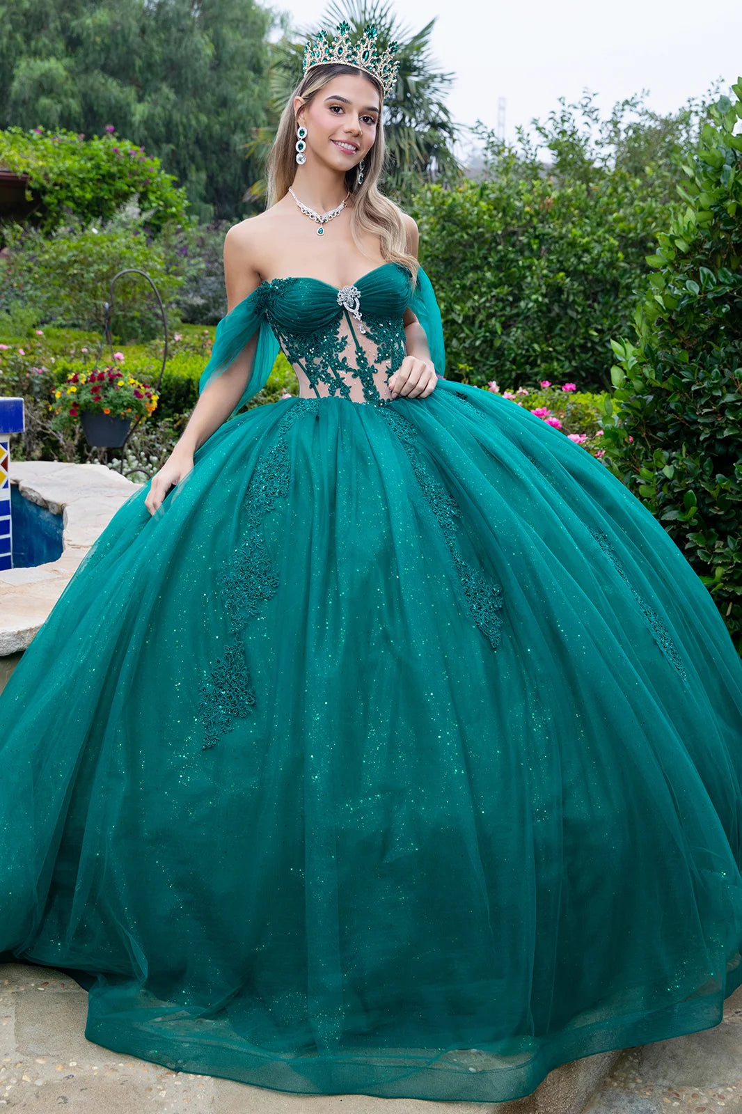 Sheer Bodice Lace Embellished Sweetheart Quinceanera Dress