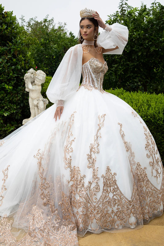 Bishop Sleeve Bolero Lavish Ball  Gown