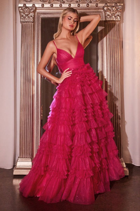 RUFFLED LAYED TULLE BALL GOWN