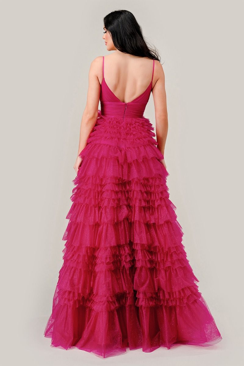 RUFFLED LAYED TULLE BALL GOWN