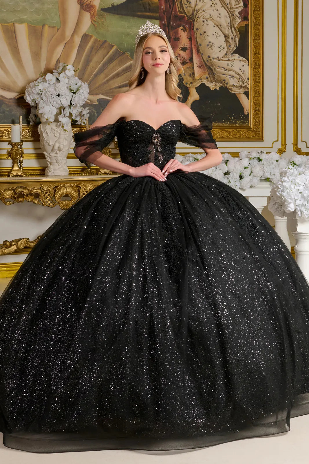 Sheer Bodice Lace Embellished Sweetheart Quinceanera Dress