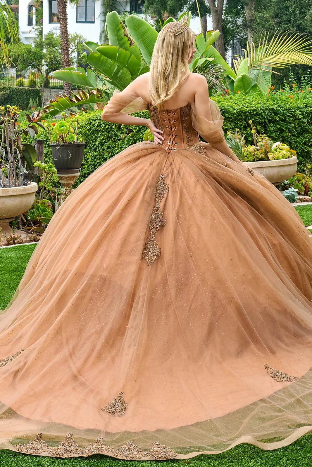 Sheer Bodice Lace Embellished Sweetheart Quinceanera Dress
