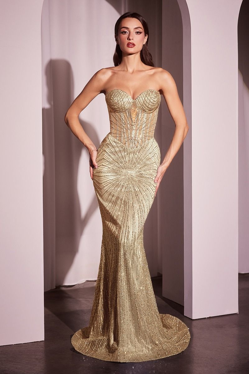 STRAPLESS GLITTER EMBELLISHED GOWN