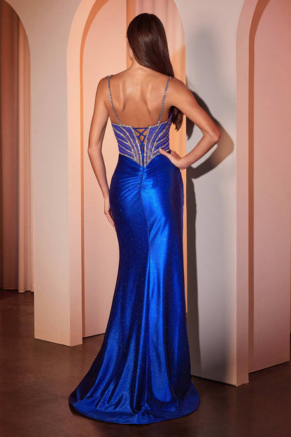 LaDivine CC8868 Fitted Satin Gown with Embellished bodice