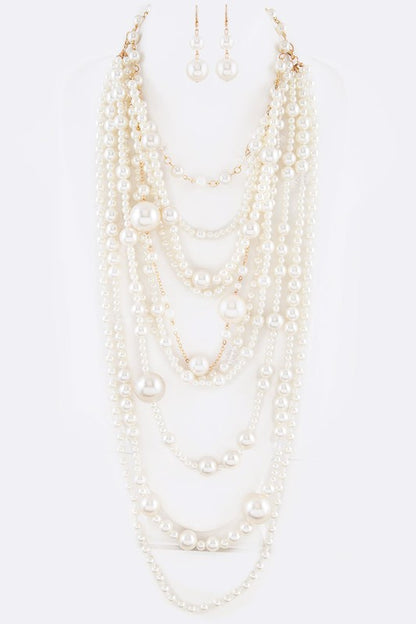 Mix Pearl Statement Layer Necklace Set