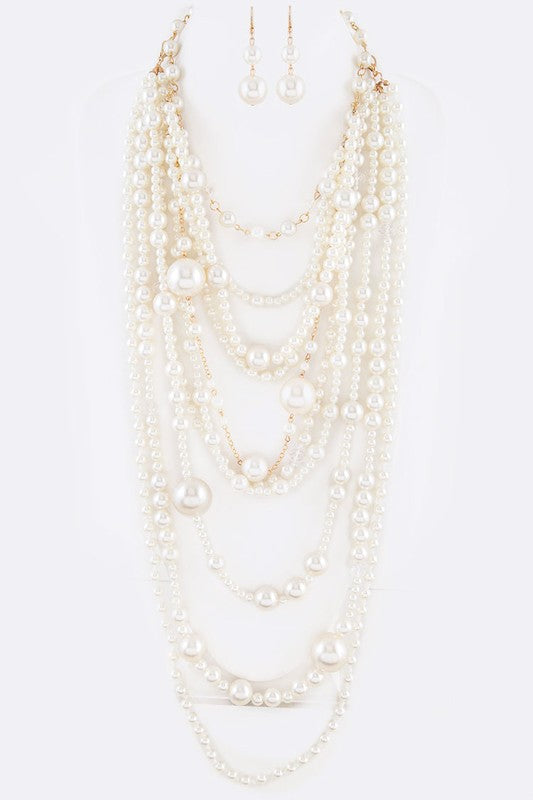 Mix Pearl Statement Layer Necklace Set