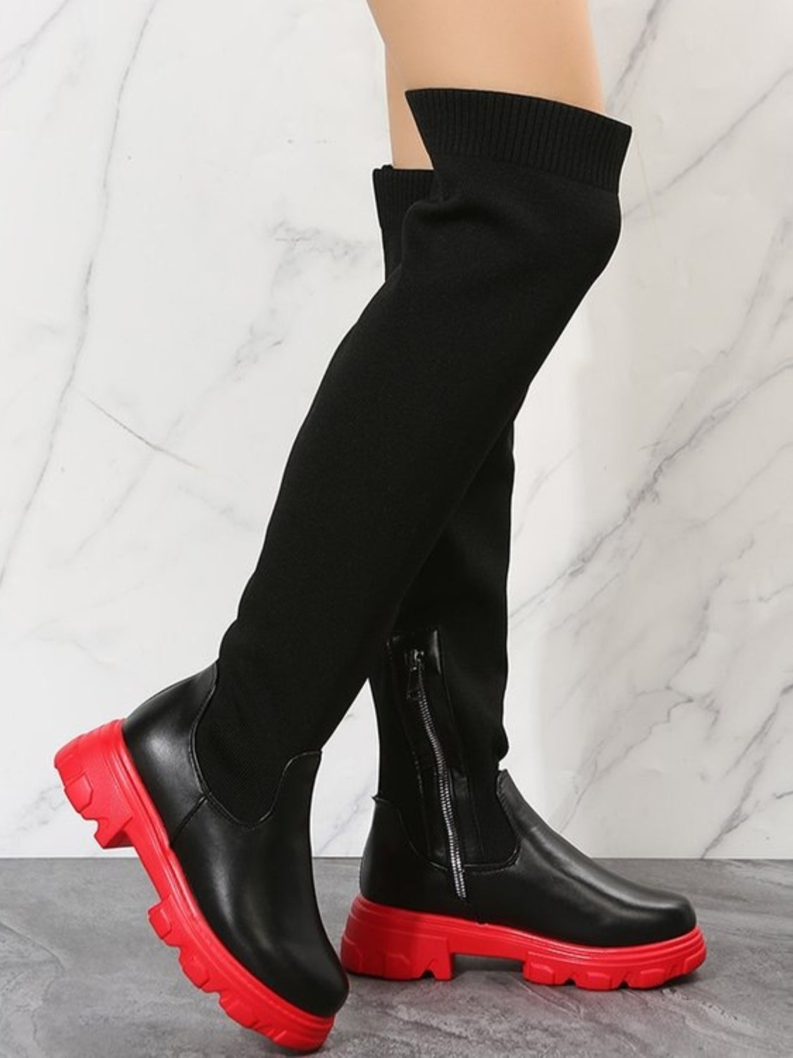 Leather Round Toe Platform Boots