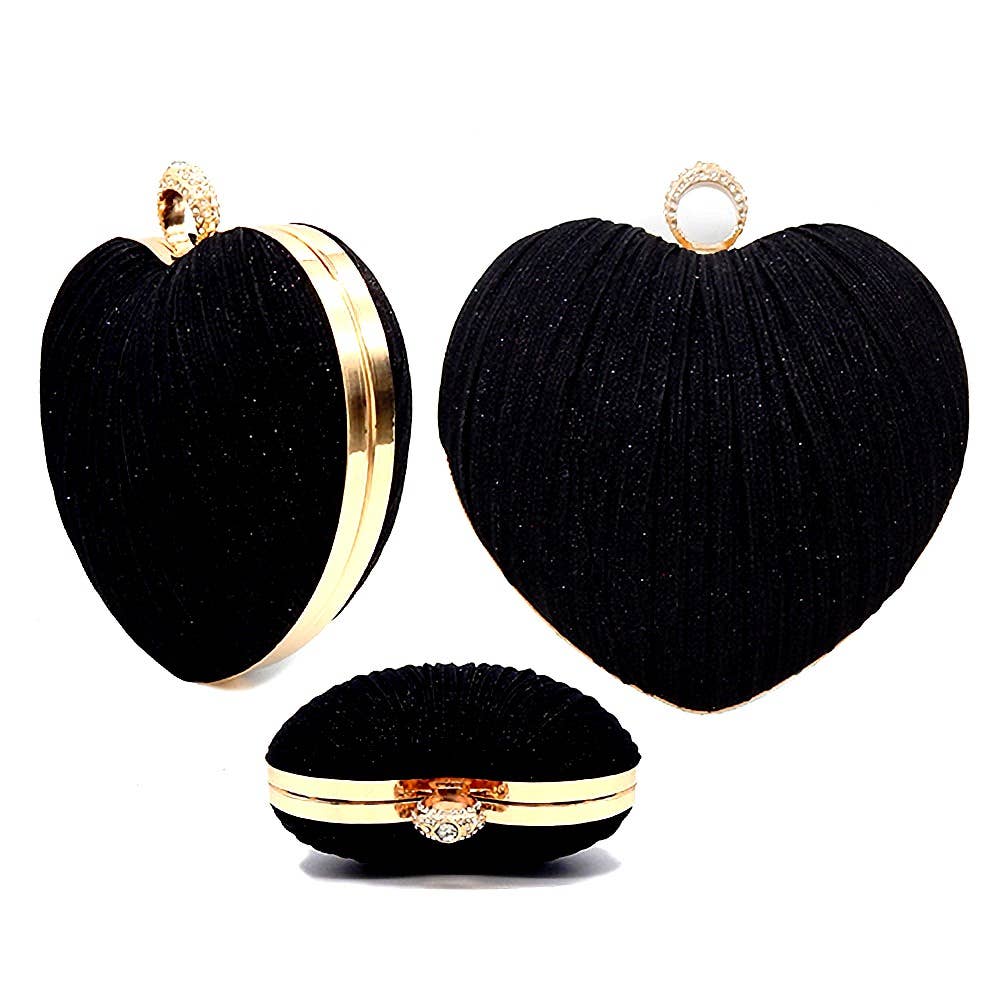 Glitter Mesh Cover Heart Clutch Bag