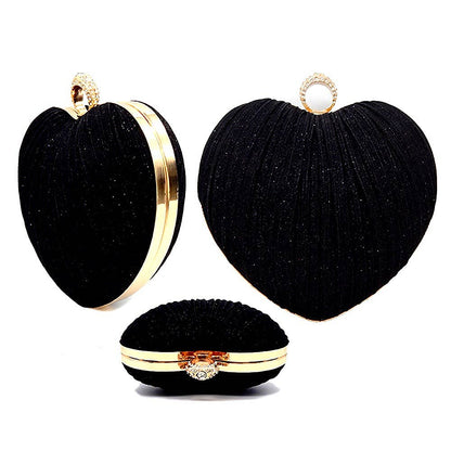 Glitter Mesh Cover Heart Clutch Bag