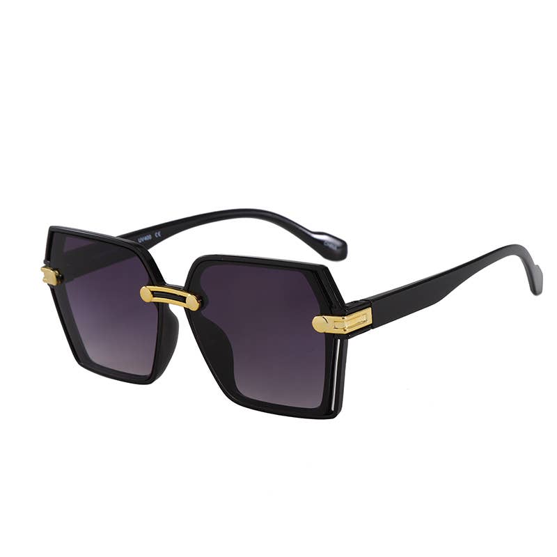 Large Trendy Frame With Gold Decor Arm Sunglasses 3224
