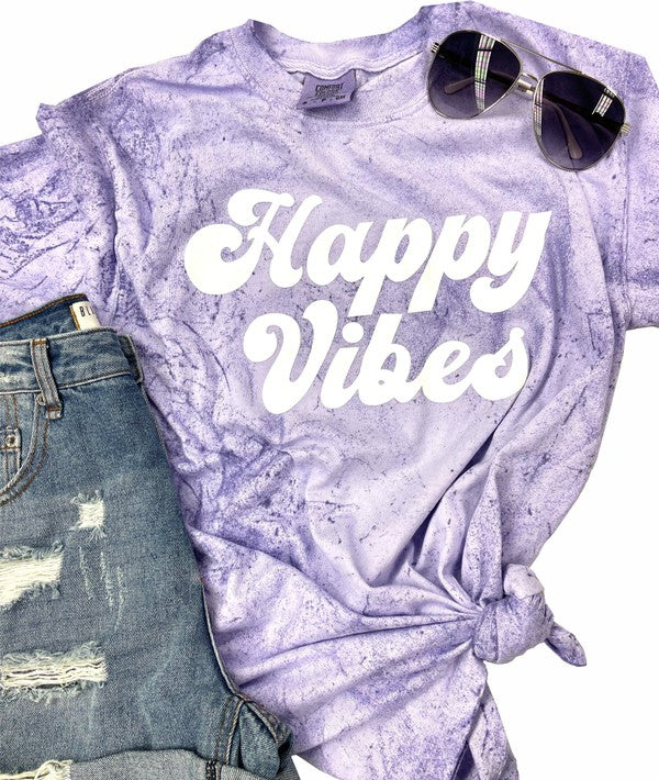 Happy Vibes  Purple Comfort Color Tie Dye T