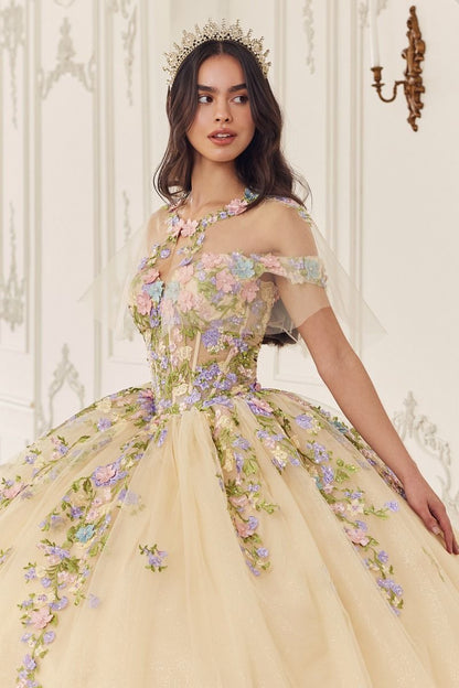 MULTI COLORED FLORAL BALL GOWN