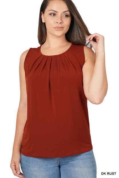 Plus Ity Sleeveless Front Neck Pleat Top