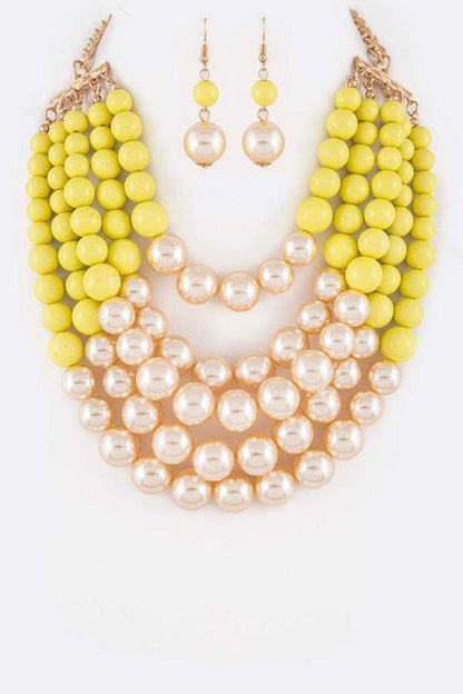 2 Tone Layered Pearls Strand Necklace Set