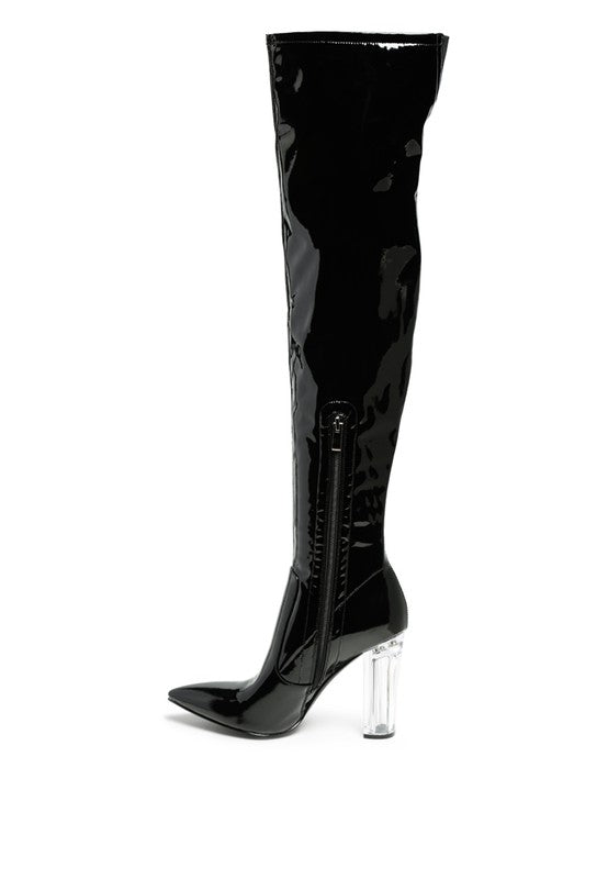 NOIRE THIGH HIGH LONG BOOTS IN PATENT