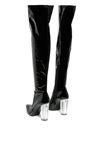 NOIRE THIGH HIGH LONG BOOTS IN PATENT