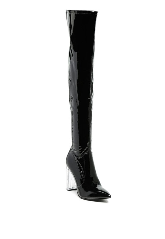 NOIRE THIGH HIGH LONG BOOTS IN PATENT