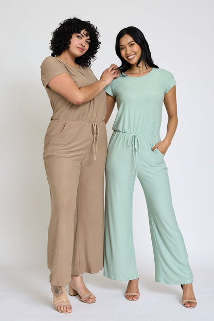 Spring Short Sleeve Jumpsuit W/Pocket