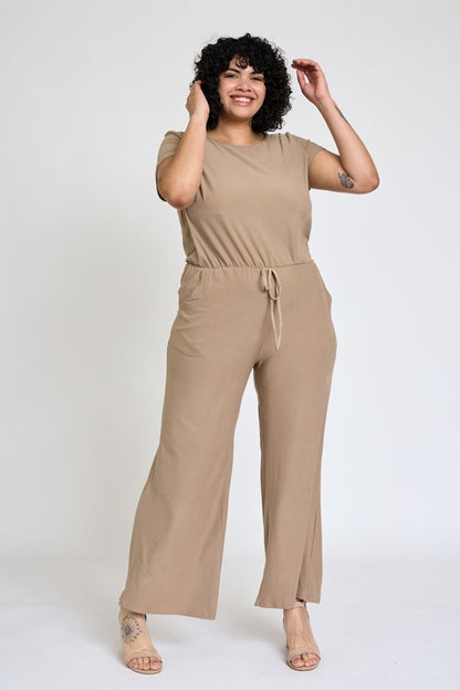 Spring Short Sleeve Jumpsuit W/Pocket