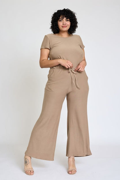 Spring Short Sleeve Jumpsuit W/Pocket