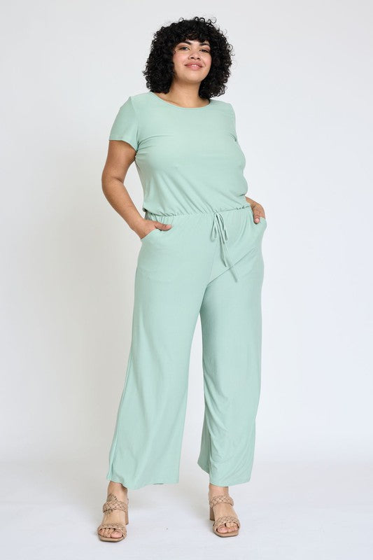 Spring Short Sleeve Jumpsuit W/Pocket