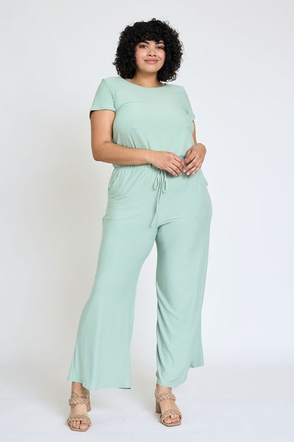 Spring Short Sleeve Jumpsuit W/Pocket