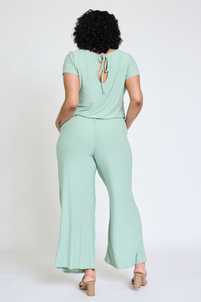 Spring Short Sleeve Jumpsuit W/Pocket