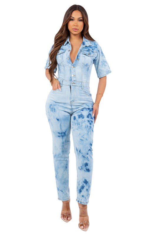 SEXY TIE DRY DENIM JUMPSUIT