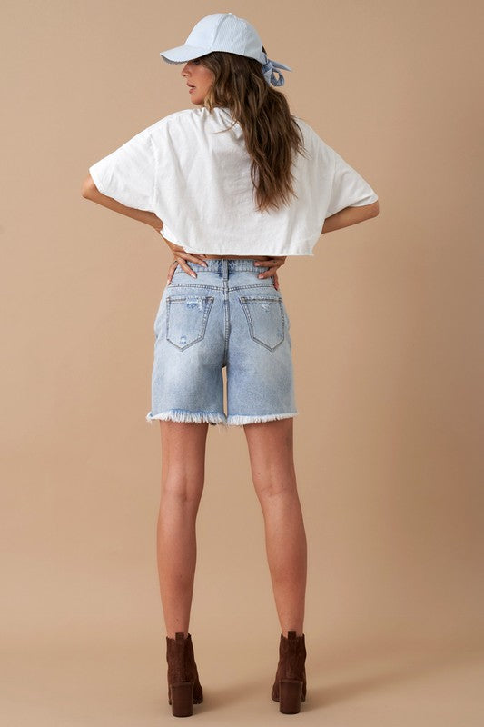 HIGH RISE BERMUDA DENIM SHORTS