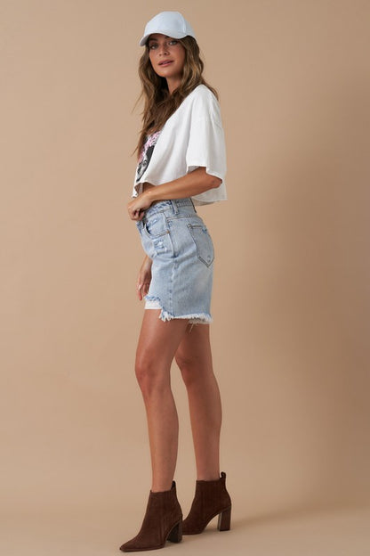 HIGH RISE BERMUDA DENIM SHORTS