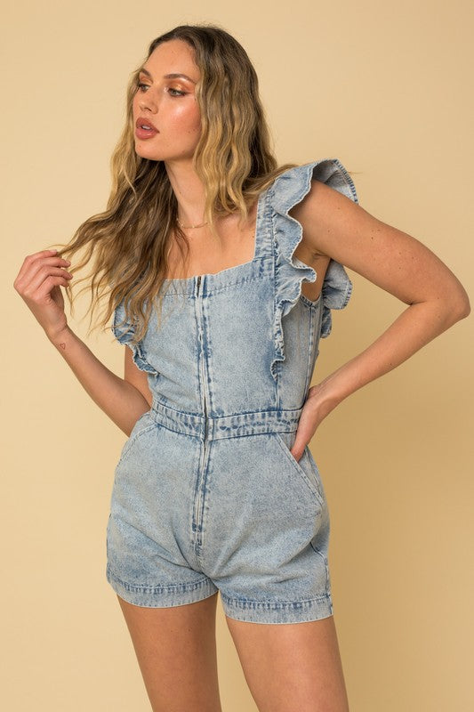 Ruffle Denim Romper