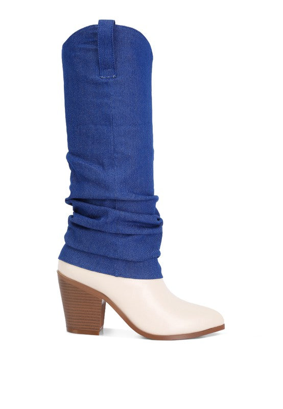 Fab Cowboy Boots With Denim Sleeve Detail