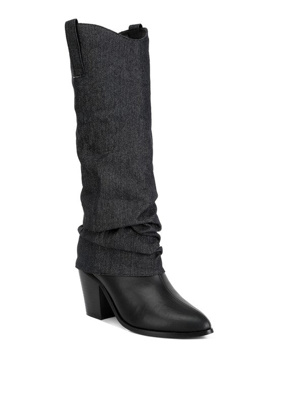 Fab Cowboy Boots With Denim Sleeve Detail