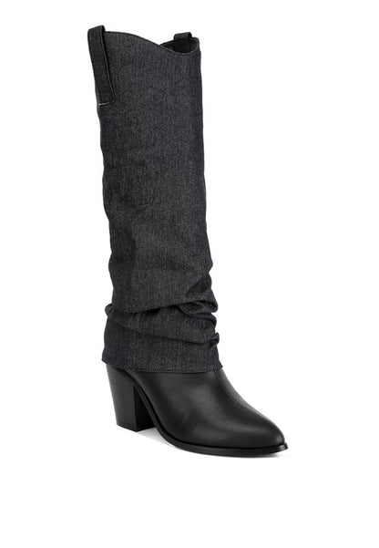 Fab Cowboy Boots With Denim Sleeve Detail