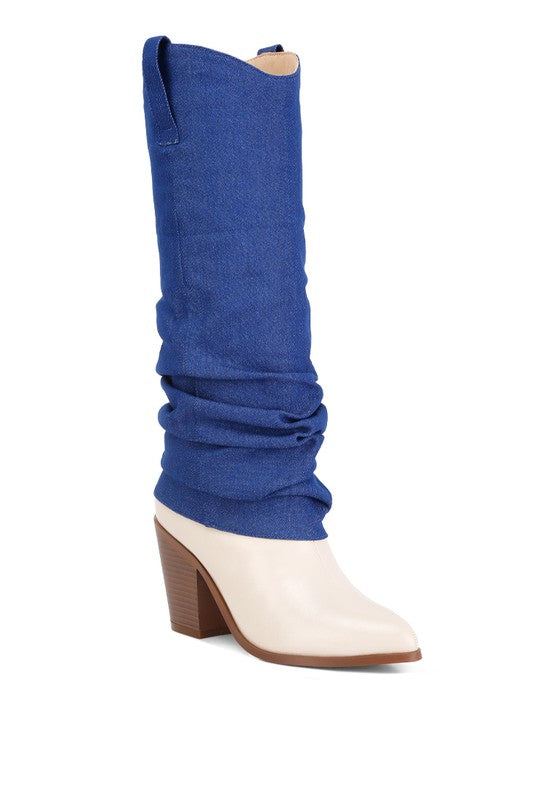 Fab Cowboy Boots With Denim Sleeve Detail