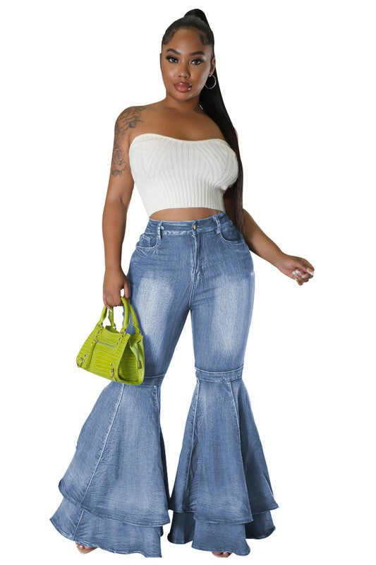 Vintage Wide Leg Layered Jeans