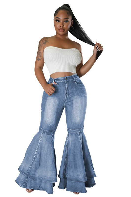 Vintage Wide Leg Layered Jeans