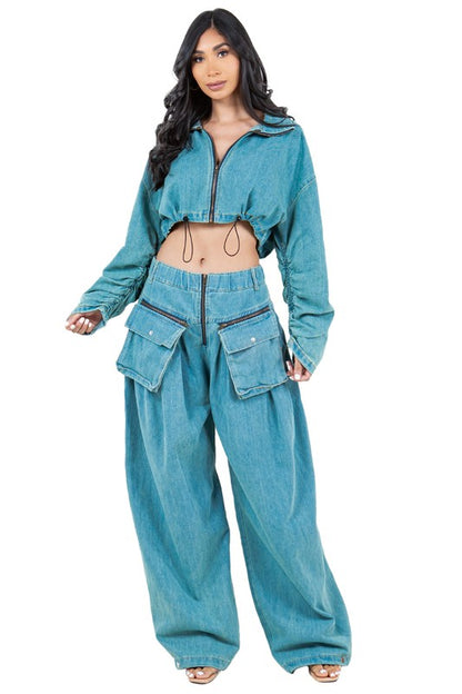 FASHION DENIM TWO PIECE PANT SET